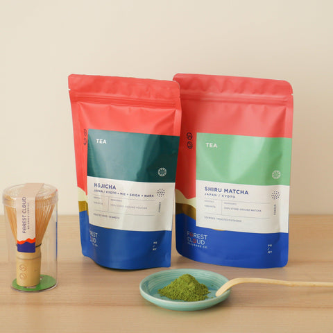 Bundle: Shiru Matcha + Hojicha + Bamboo Whisk + Bamboo Spoon - Forest Cloud